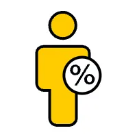 Gelbes Icon mit Person und Prozentzeichen für exklusive ADAC Mitarbeiterrabatte