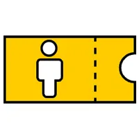 Gelbes Icon mit Ticket und Personensymbol für ADAC Mitarbeitervorteile bei Events